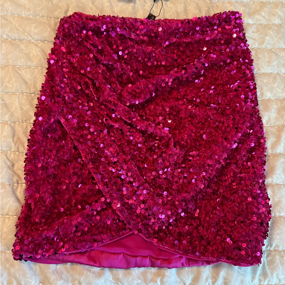 Line & Dot Fuchsia Sequin Mini Skirt